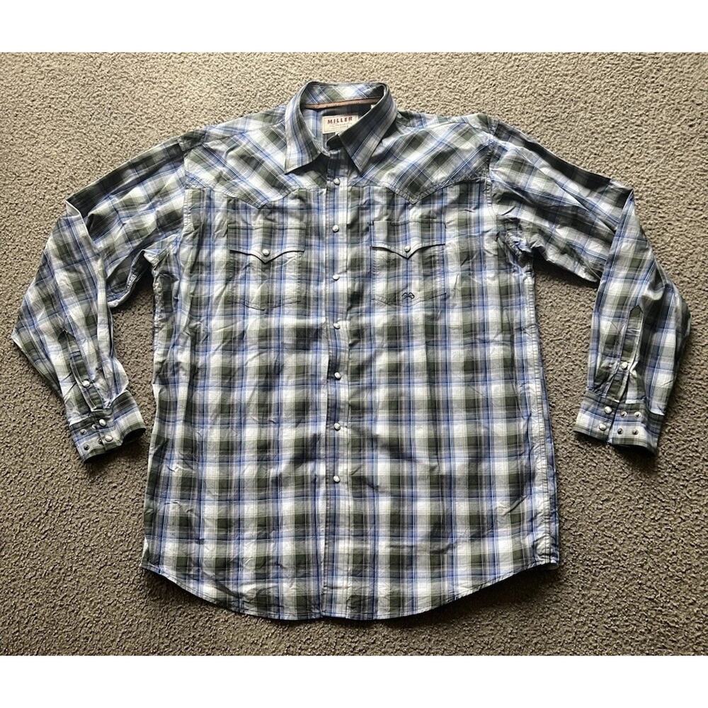Miller Ranch Shirt Mens XXL Green Plaid Pearl Snap Western Cowboy Cinch Cotton